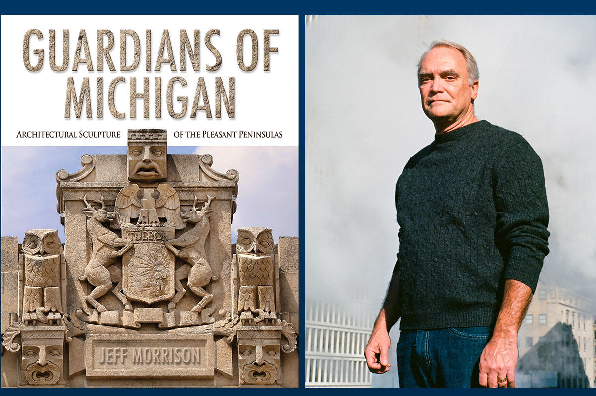 photo of book cover beside photo of man standing